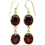Red Garnet Oval Shape Gemstone Drop Dangle Earrings for Women, Gold Plated 925 Sterling Silver Modern Fashion Designer Party Jewelry Handmade By Artisans/Length: 4.5 Cm