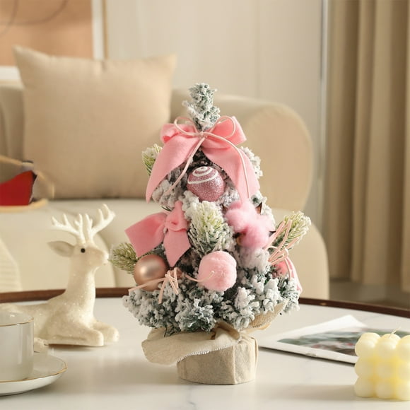Vaidha Pink Artificial Christmas Tree with Lights & Ornaments | 12-Inch Tabletop Holiday Decor for Home Office Desk | DIY Mini Tree for Indoor Party & Gift Giving