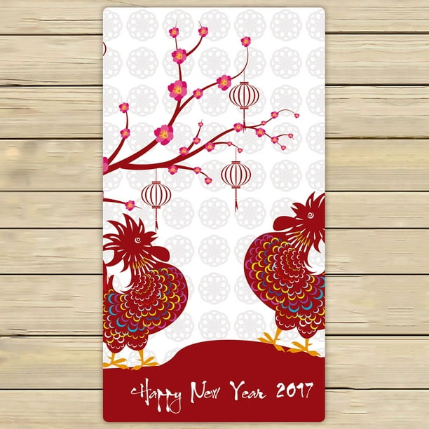 YKCG Traditional Chinese Rooster Year Happy New Year Hand Towel Beach