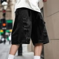 thumbnail image 2 of Mens Shorts Summer Loose Straight Leg Casual Pocket Denim Short Pants for Men Black, 2 of 7