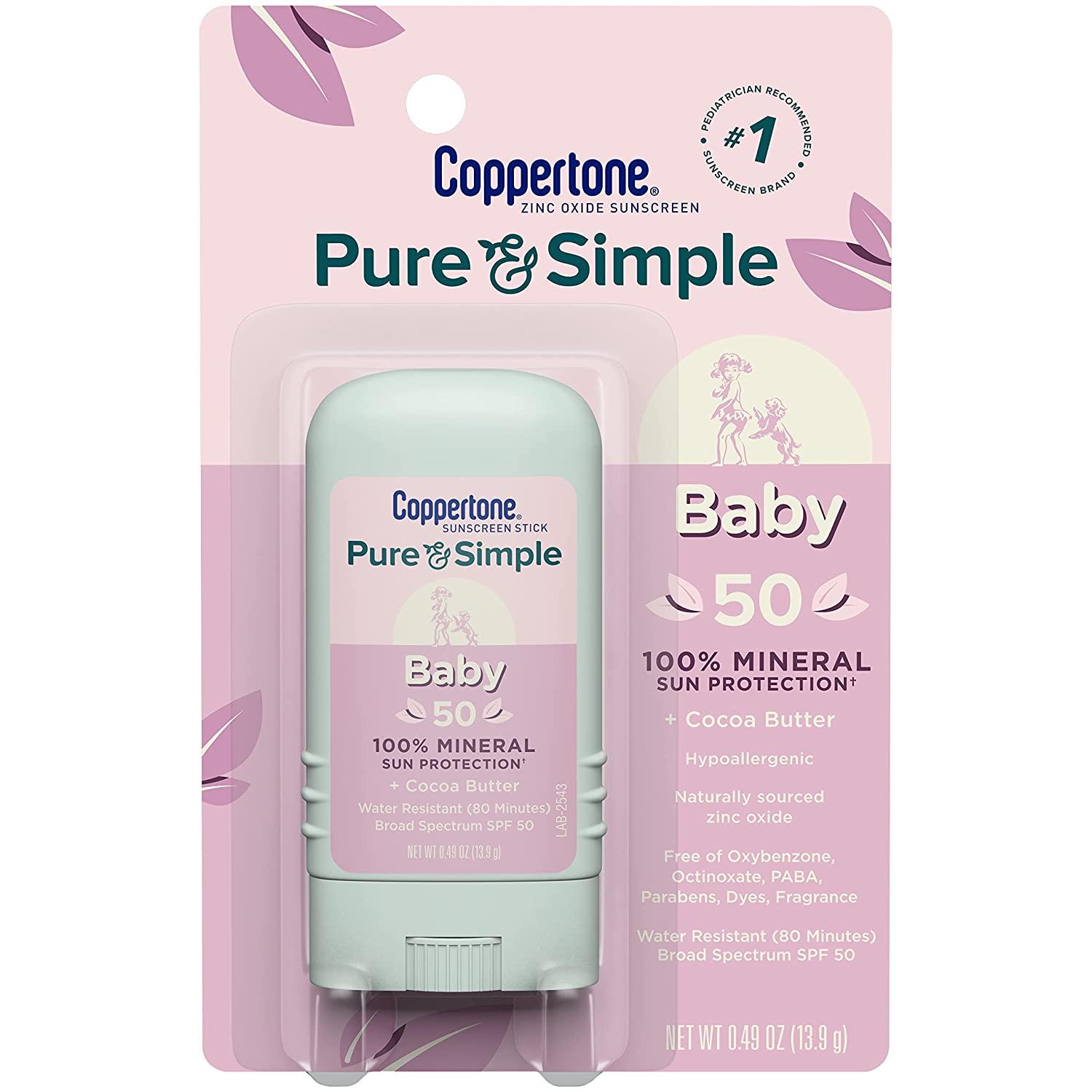 Coppertone Pure & Simple Baby Zinc Oxide Sunscreen Stick SPF 50, 0.49oz - Pack of 3