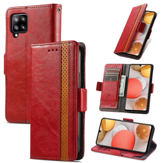 Case for Samsung Galaxy A42 5G Cover Leather Wallet Folio Case Book Design Flip Magnetic Closure - Red