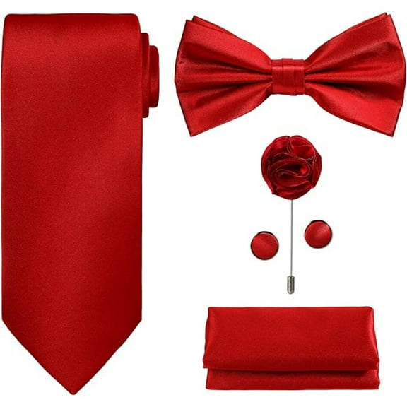 5-Piece Deluxe Wedding Groom Set: Elegant Bow Tie, Necktie, Cufflinks in Gift Box - Perfect for Groomsmen, Fathers, and Formal Occasions