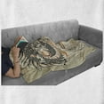 thumbnail image 6 of Japanese Dragon Soft Flannel Fleece Blanket, Doodle Style Roaring Creature with Tail Fangs Scales Tribal Details, Cozy Plush for Indoor and Outdoor Use, 50" x 60", Beige Ginger Black, by Ambesonne, 6 of 6