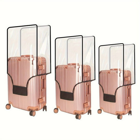 Clear PVC Suitcase Cover 3 Pack, Waterproof Luggage Protector for 20 24 28 Inch Checked Bags, Transparent Travel Bag Raincoat with Reinforced Edge, Reusable Dirt Shield for Air Travel