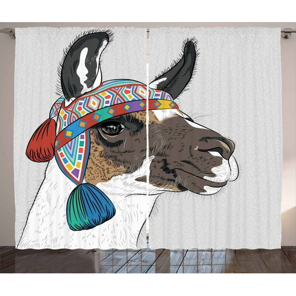 Ambesonne Llama Curtains 2 Panel Set, Abstract Pattern, 108" x 63", Multicolor