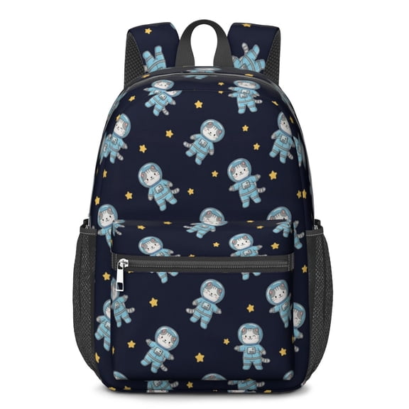 Astronaut Cat and Star Blue Pattern 17" Waterproof Oxford School Backpacks for Teens, S-Shape Padded Straps, for School, Travel, Hiking, Camping