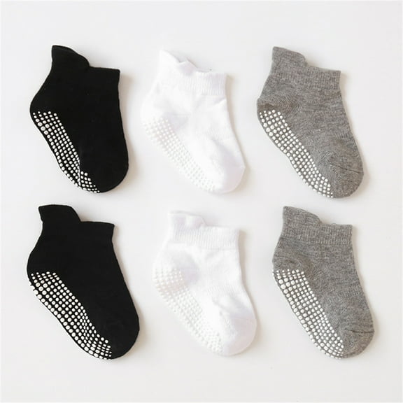 JUNWELL 6 Pairs Non Slip Toddler Ankle Socks with Grips Low Cut Socks for Baby Girls Boys 3-12 months