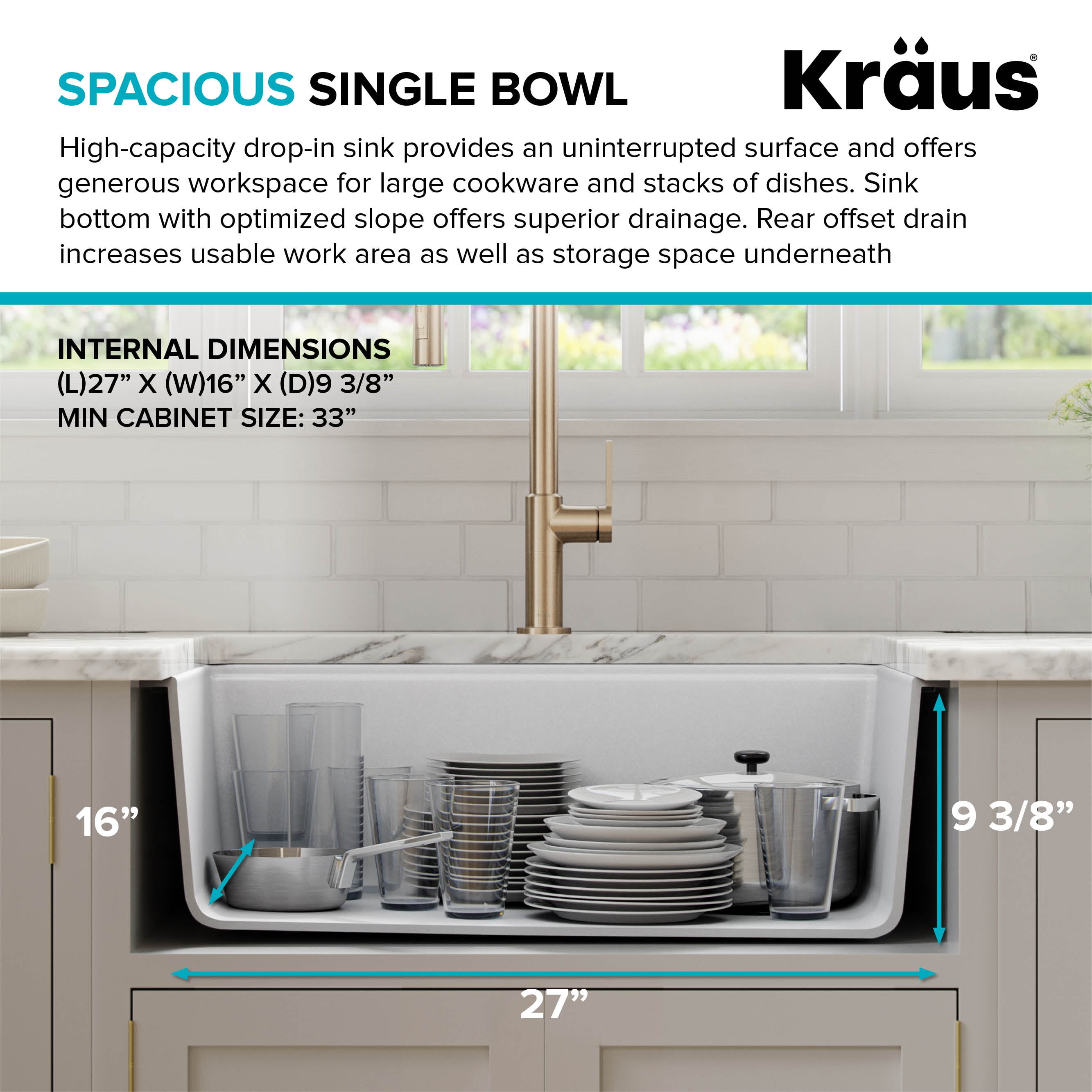 Kraus KGUW230MBL 30 Inch Single Bowl Undermount Kitchen Sink with