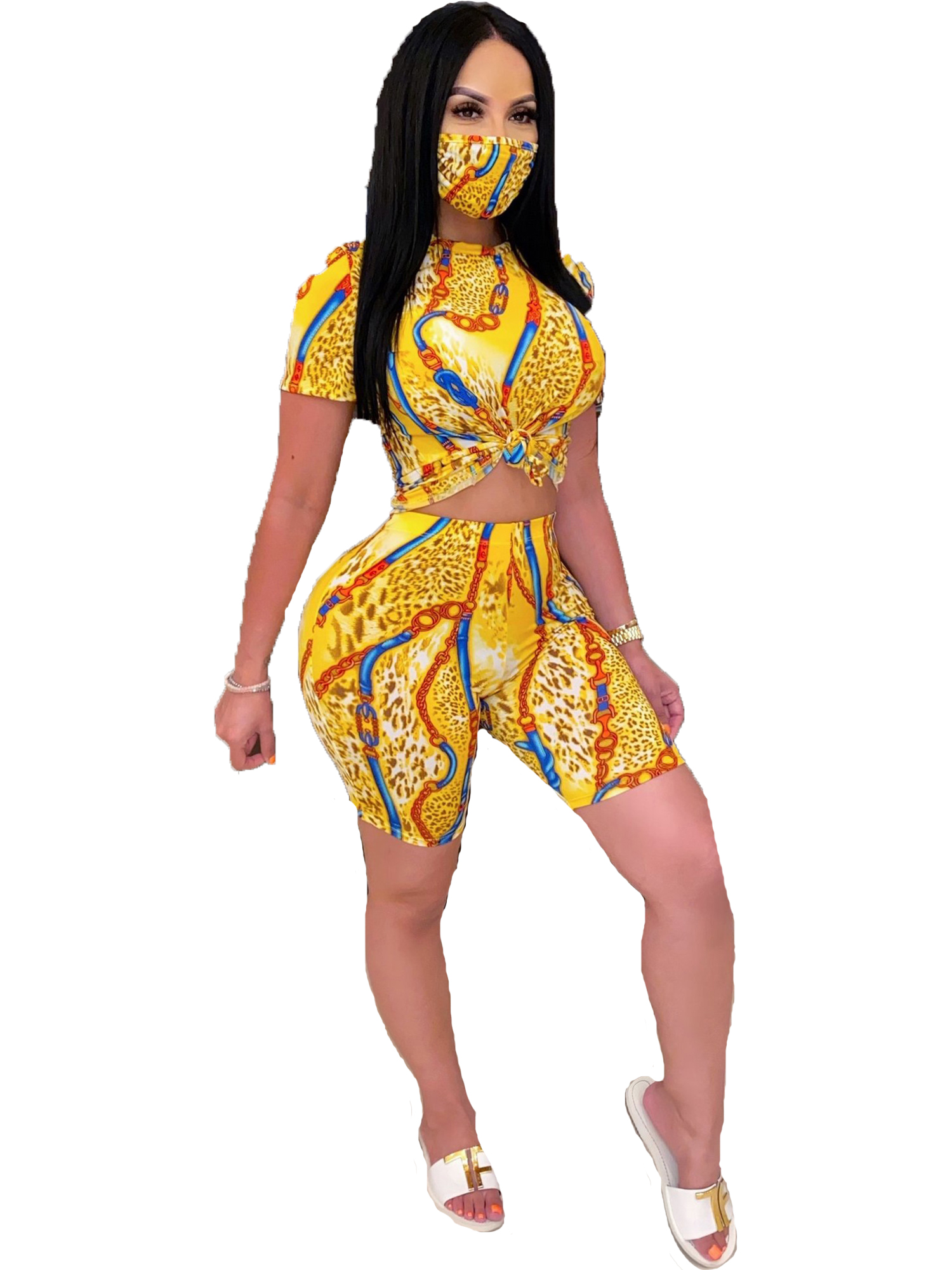 Shorts Set Two Piece Tracksuit Women Short Sleeves Tie Dye Casual Crop Top