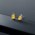 thumbnail image 4 of Gem Stone King 14k White Gold Yellow Citrine and Blue Diamond Earrings for Women (2.73Cttw, GemstoneNovember Birthstone, Oval 8X6MM, Round 2.5MM), 4 of 5