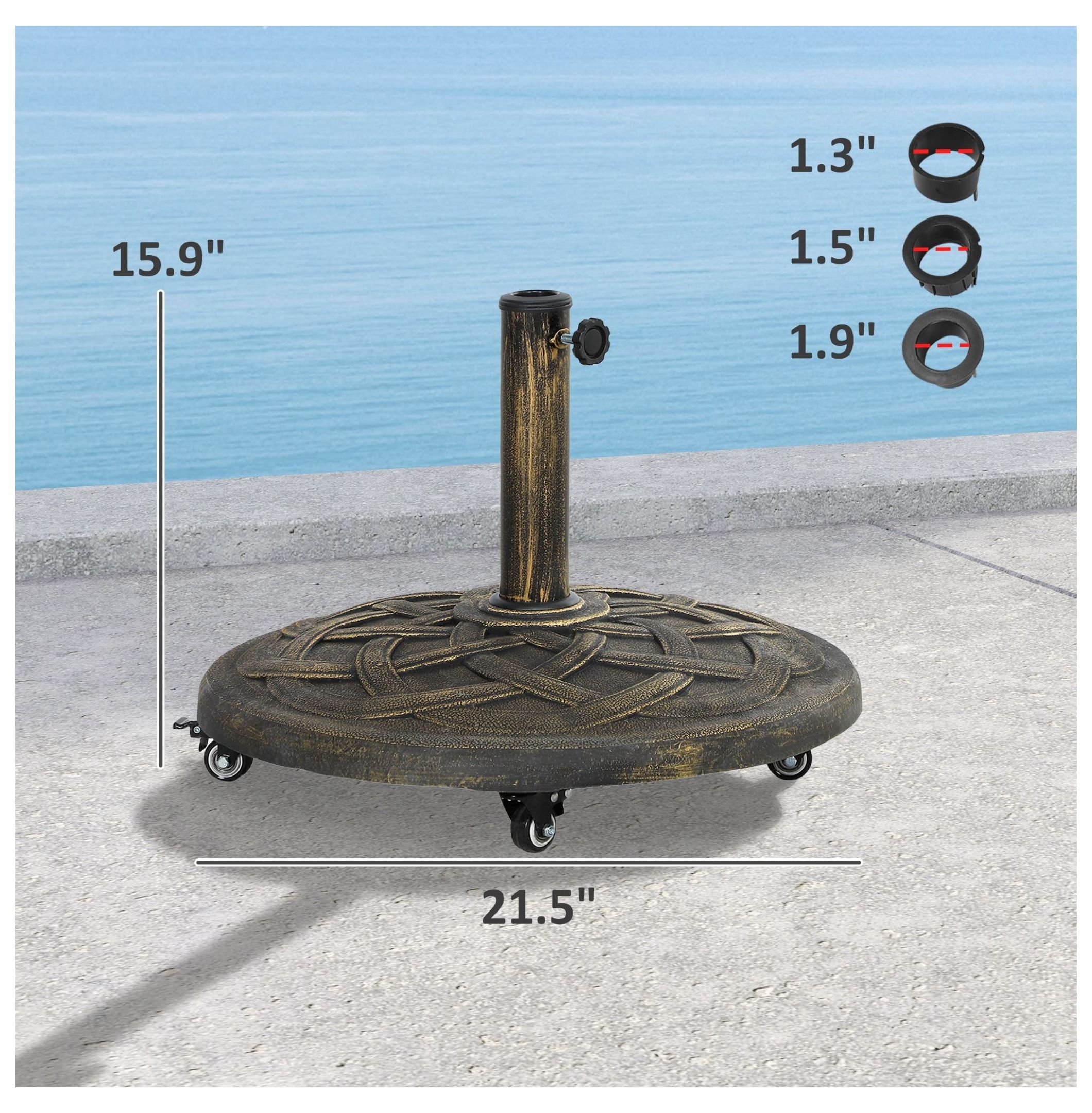 Patio Umbrella Base with Wheels, 44lbs Resin Stand - Heavy Duty Outdoor Umbrella Holder for 1.3-1.9" Poles - Bronze
