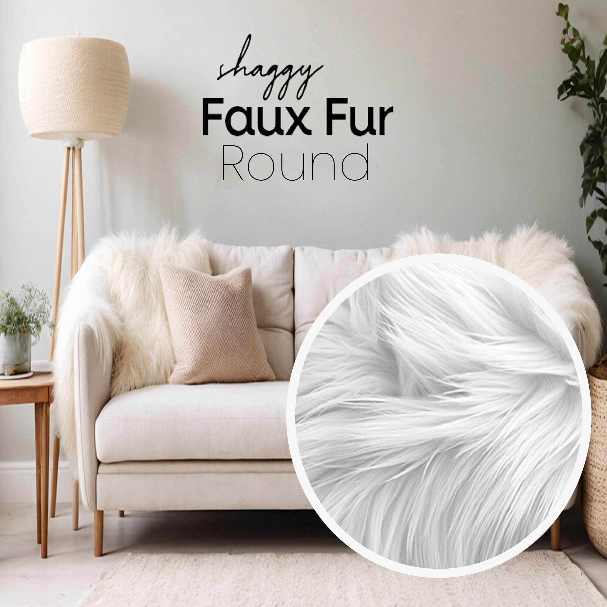 FabricLA Faux Fur Fabric | 36" Round Circular Fluffy Shaggy Faux Fur Fabric | Use Round Faux Fur for Carpet, Kids Play Mats, Bedroom, Christmas Decoration. (Baby Blue)