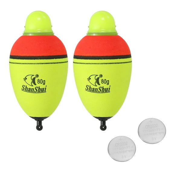 2.8oz Lighted Fishing Slip Bobbers EVA Green Red LED Light Up Fishing Float with Battery, Yellow, 2 Pack