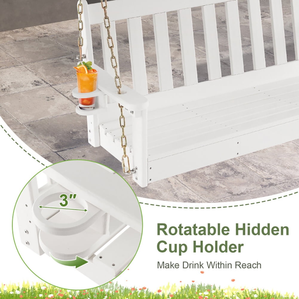 Aimee Lii 54 Inch HDPE Patio Porch Swing with Cup Holder, Outdoor Swing Chair, White