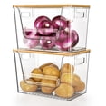 thumbnail image 3 of Potato Storage Bin, PANTASIA Onion Holder Stackable Kitchen Pantry Organizer with Bamboo Lid 4 Pack, Clear, 3 of 9