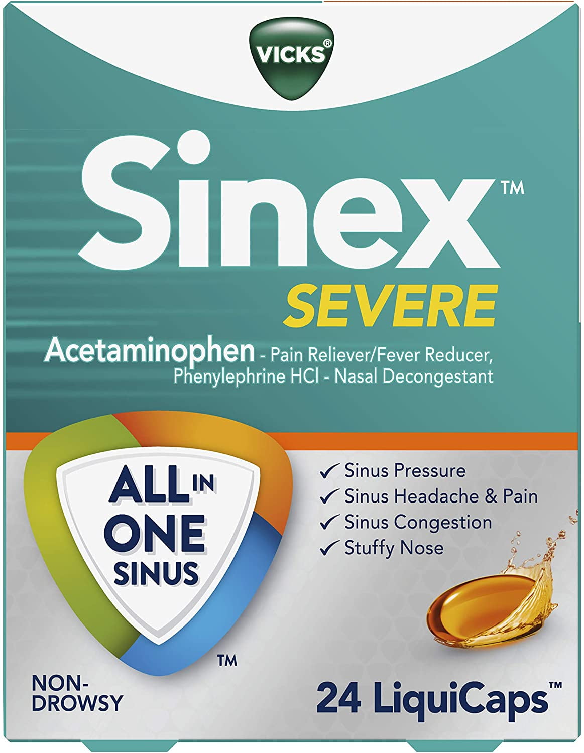Vicks Sinex Severe Sinus Pressure & Headache Congestion HCI 24 ct, 4-Pack