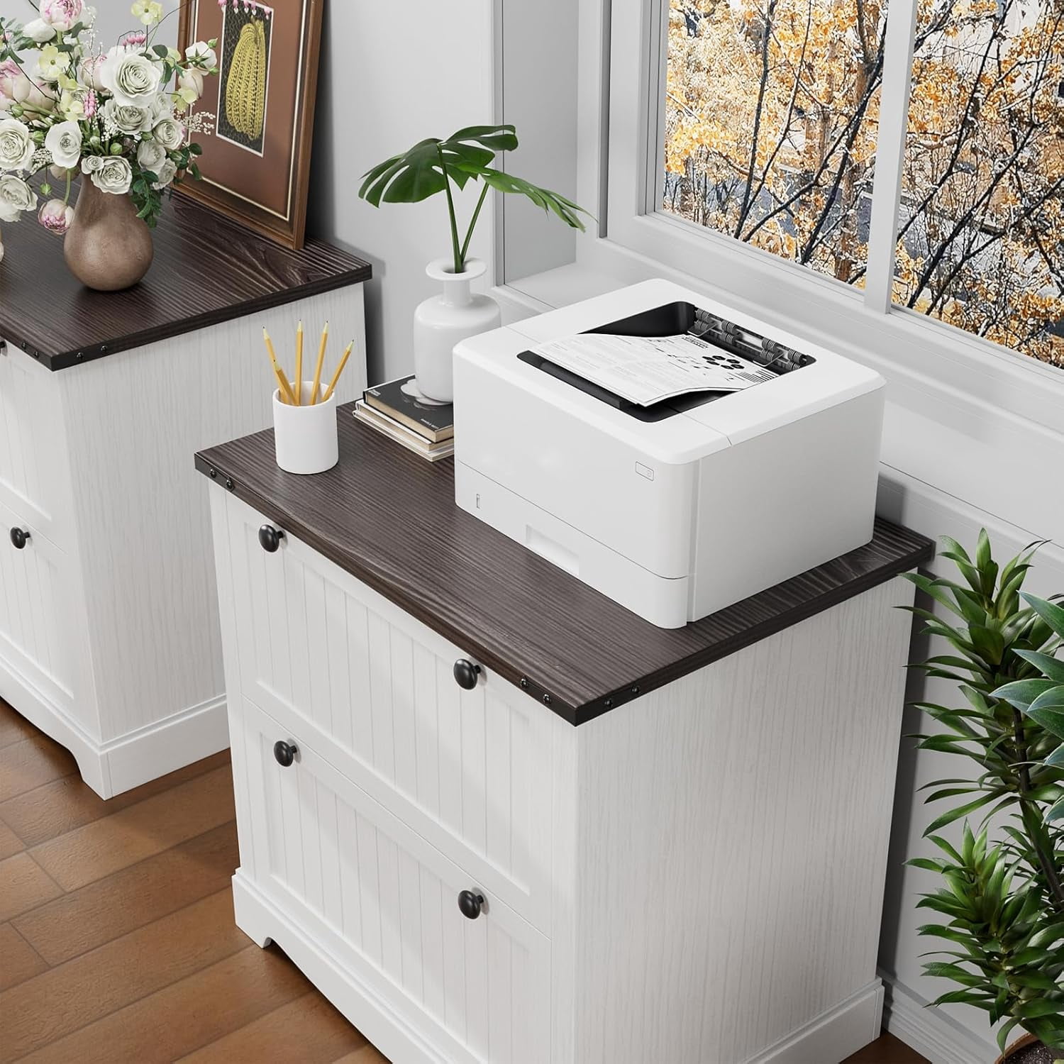 2 Drawer Farmhouse File Cabinet,30" Wood Lateral Filing Cabinet with Hanging File Folders for A4/Letter/Legal Size,Rustic Storage Cabinet Storage Printer Stand for Home Office, Living Room