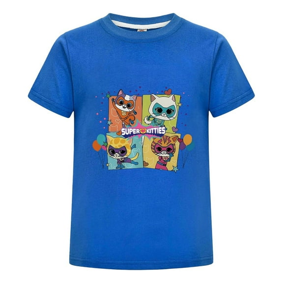 SuperKitties Themed Shirt for Kids – Cartoon Cat Design Tee – Girls Boys Short Sleeve Summer Top – Casual Outfit – Fun Gift Idea
