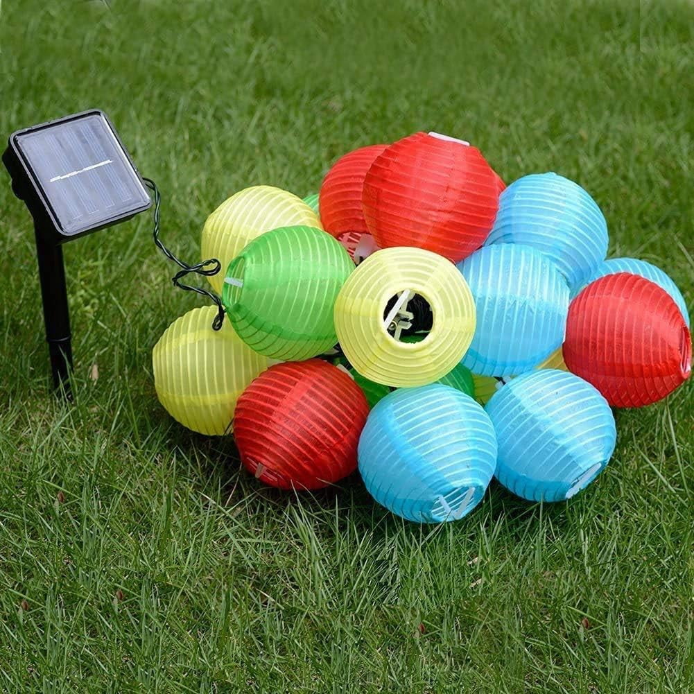Lantern String Lights, Solar Powered Outdoor Patio Decoration, 100% Waterproof Nylon Fabric Lanterns for Bistro, Party, Easy Installation