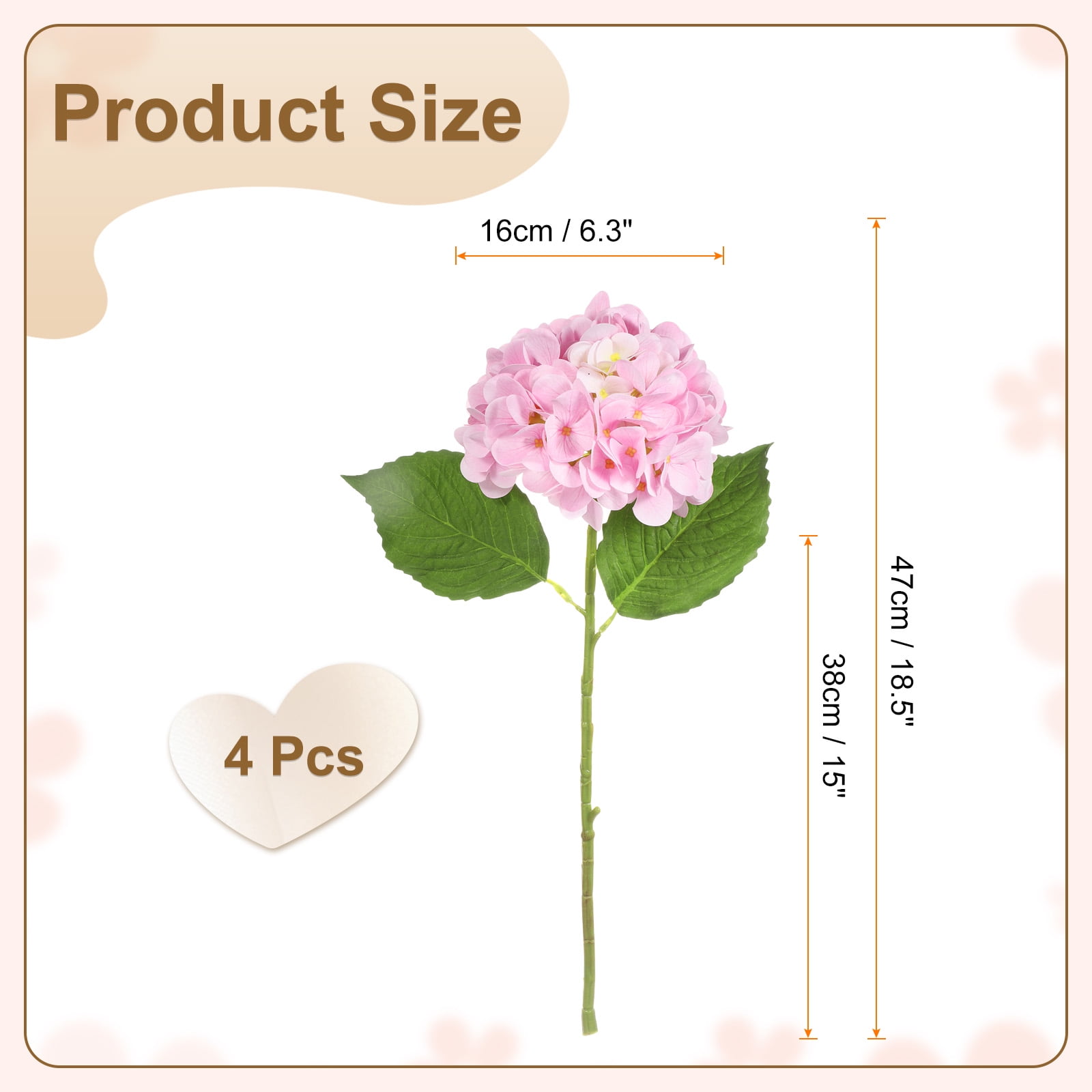 Uxcell 4pcs Artificial Hydrangea Flowers 18.5" Latex Real Touch Faux Hydrangea Flower Bouquets Large Lifelike Hydrangea for Home Kitchen Party Wedding, Pink
