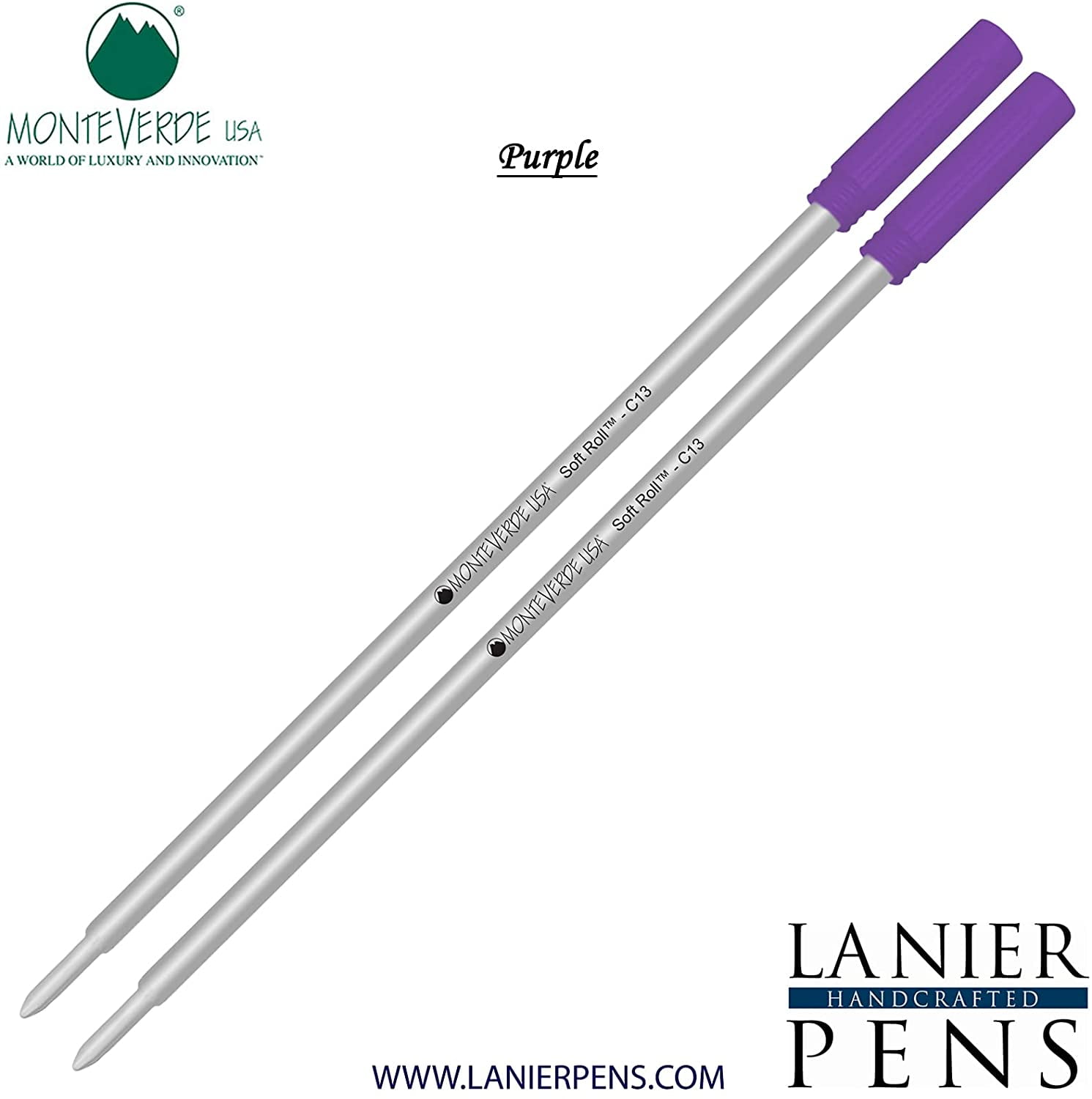 Lanier Combo Pack - 2 Pack - Monteverde Soft Roll Ballpoint C13 Paste Ink Refill Compatible with most Cross Style Ballpoint Pens - Purple (Medium Tip 0.7mm)