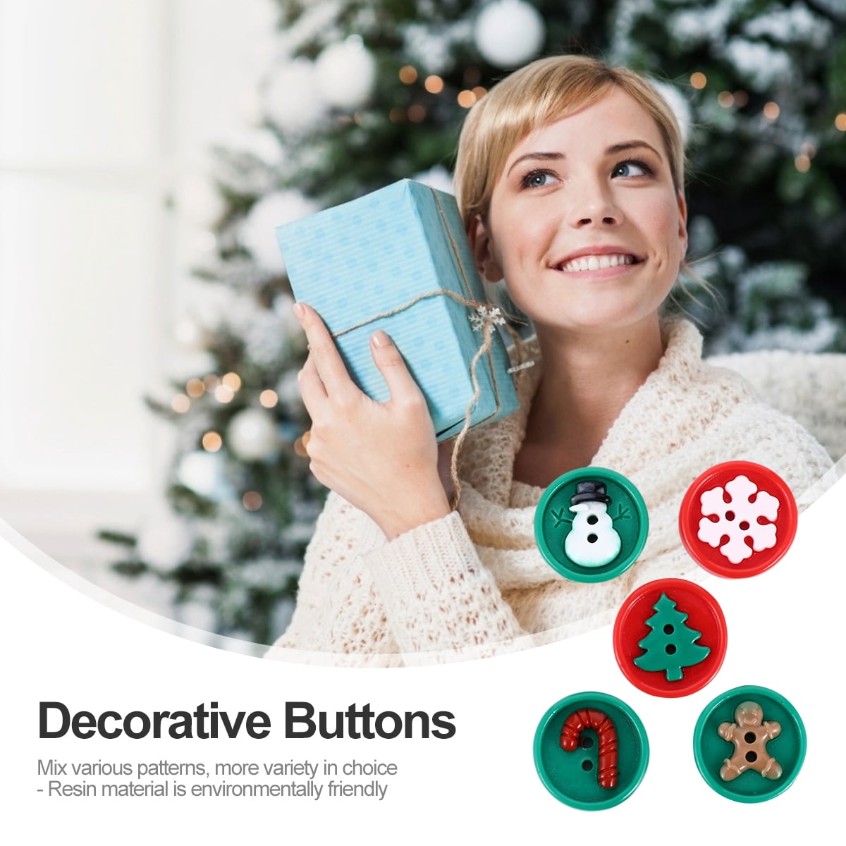 BERTDOMD 150-Piece Christmas Resin Decorative Buttons Flat Back for Sewing, Crafting, Scrapbooking, Projects and Holiday Decor