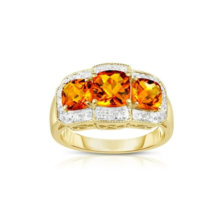 - 14k White Gold Cushion Citrine and Diamond (0.15 Ct, G-H, SI2) Cocktail Ring