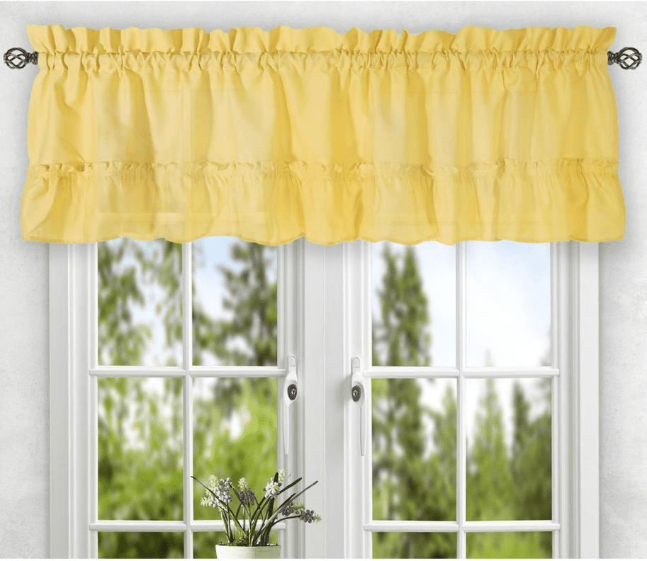 Stacey Yellow Ruffled Light Filtering Window Curtain Valance with Rod