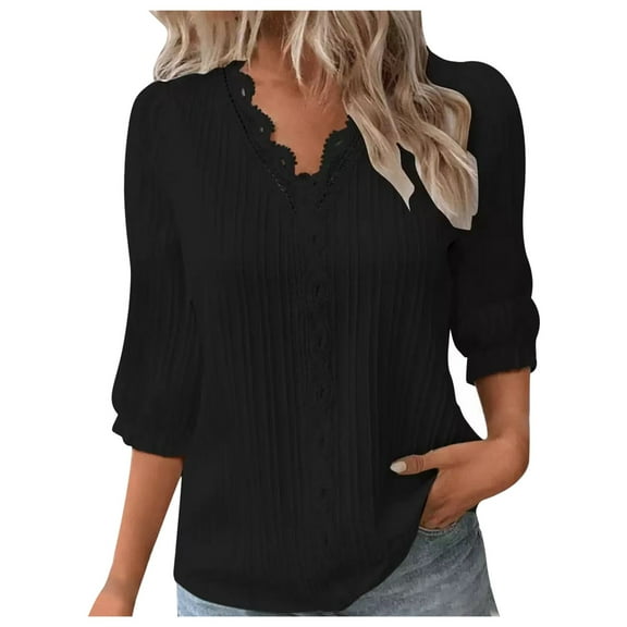 Spring/Summer : Elegant Cut Out 3/4 Sleeve Blouse For Women | Fashionable Resort Wea
