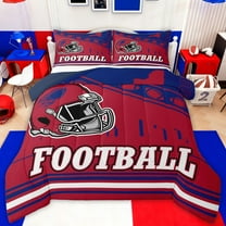 jejeloiu Boys Ball Game Queen Comforter Set,Red Rugby Helmet Bedding Comforter Set For Football Gamer Reversible 3 Pieces