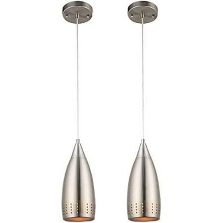

YANG97 Lighting One-Light Indoor Mini Pendant with Adjustable Hanging Pendant Lighting Fixture in Brushed Nickel Finish with Perforated Metal Shade for Kitchen Dining Room Bedroom Office - 2 Pack