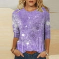thumbnail image 2 of 2023 Cotonie Women's Coloured Printed T-shirt 3/4 Sleeves Pullover Round Neck Blouse 2023 Trendy Casual Tops,Purple,L, 2 of 4