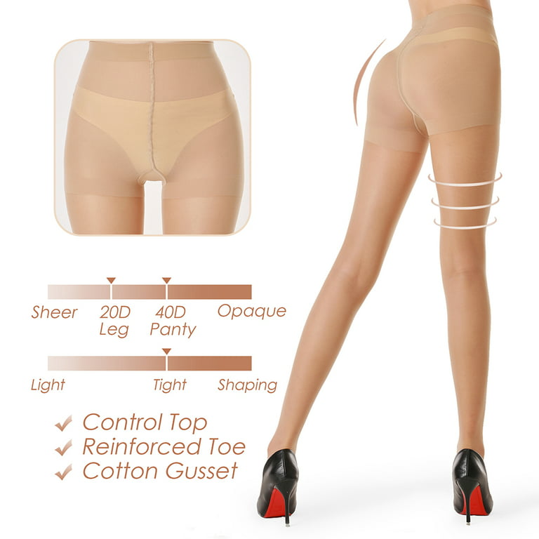 G&Y 2 Pairs Women's Control Top Pantyhose - 40D Sheer Tights Tummy Control  Support Stockings (Black S) : : Clothing, Shoes & Accessories