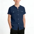 thumbnail image 2 of Bovxnpu Boys Short Sleeve Button Down Shirts School Uniform Dress Shirt Linen Like Crew Neck Shirt Casual Open Front Tees, 2 of 8