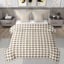 Feelyou Retro Wheat Plaid Twin Bedding Sets 7pcs, Stripes Lines Buffalo Comforter Set