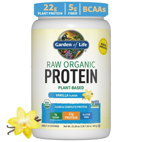 Garden of Life Raw Organic Protein Powder, Vanilla, 22g Protein, 1.4lb, 21.9oz