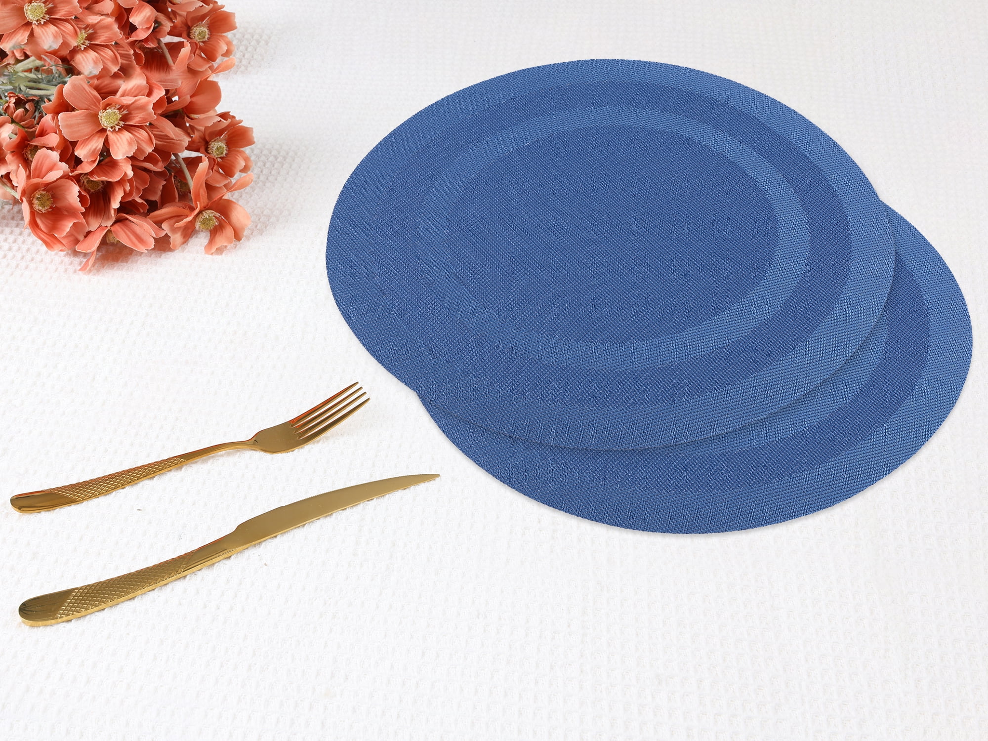 Unique Bargains Set of 6 Round Placemats for Kitchen Dining Table Decor Blue