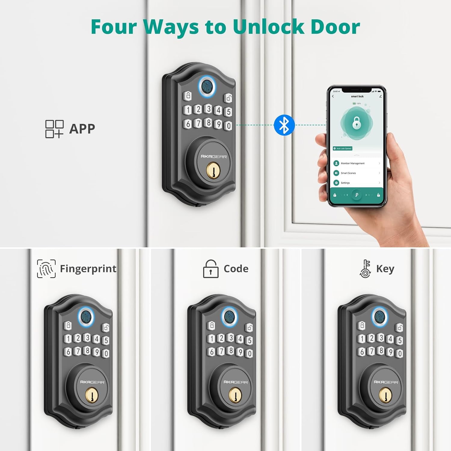 Fingerprint Door Lock, Keyless Entry Door Lock with APP Control, Security Smart Locks for Front Door, Electronic Deadbolt Lock, Auto Lock, Easy Installation, Black