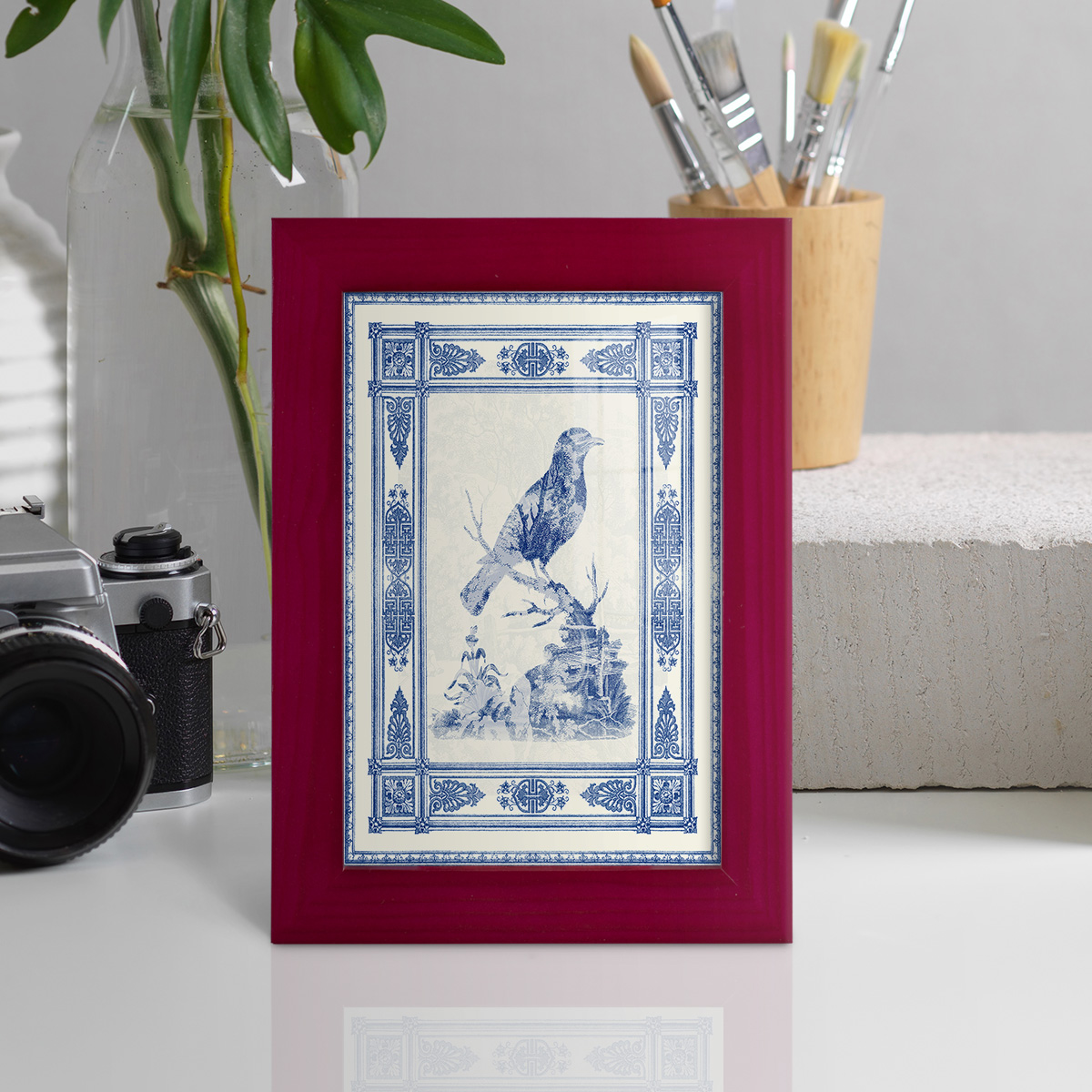 Toile de Jouy I -Framed Print w/glass-Cherry Red