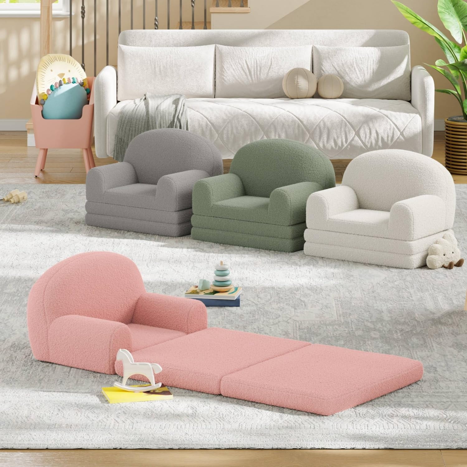 Yeshouse Kids Convertible Sofa Chair – Soft Fold Out Toddler Couch Lounger, Washable Teddy Fleece, Comfy Kids Sofa Bed for Playroom or Nursery