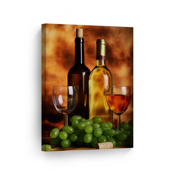 Smile Art Design Vintage Still Life Wine and Green Grape Kitchen Canvas ...