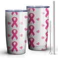 thumbnail image 2 of 20oz Tumblers Pink Breast Cancer Stainless Steel Vacuum Insulated Double Wall Travel Tumbler Cups Mug with Lid and Straw,Cleaning Brush for Cold & Hot Drinks, 2 of 7