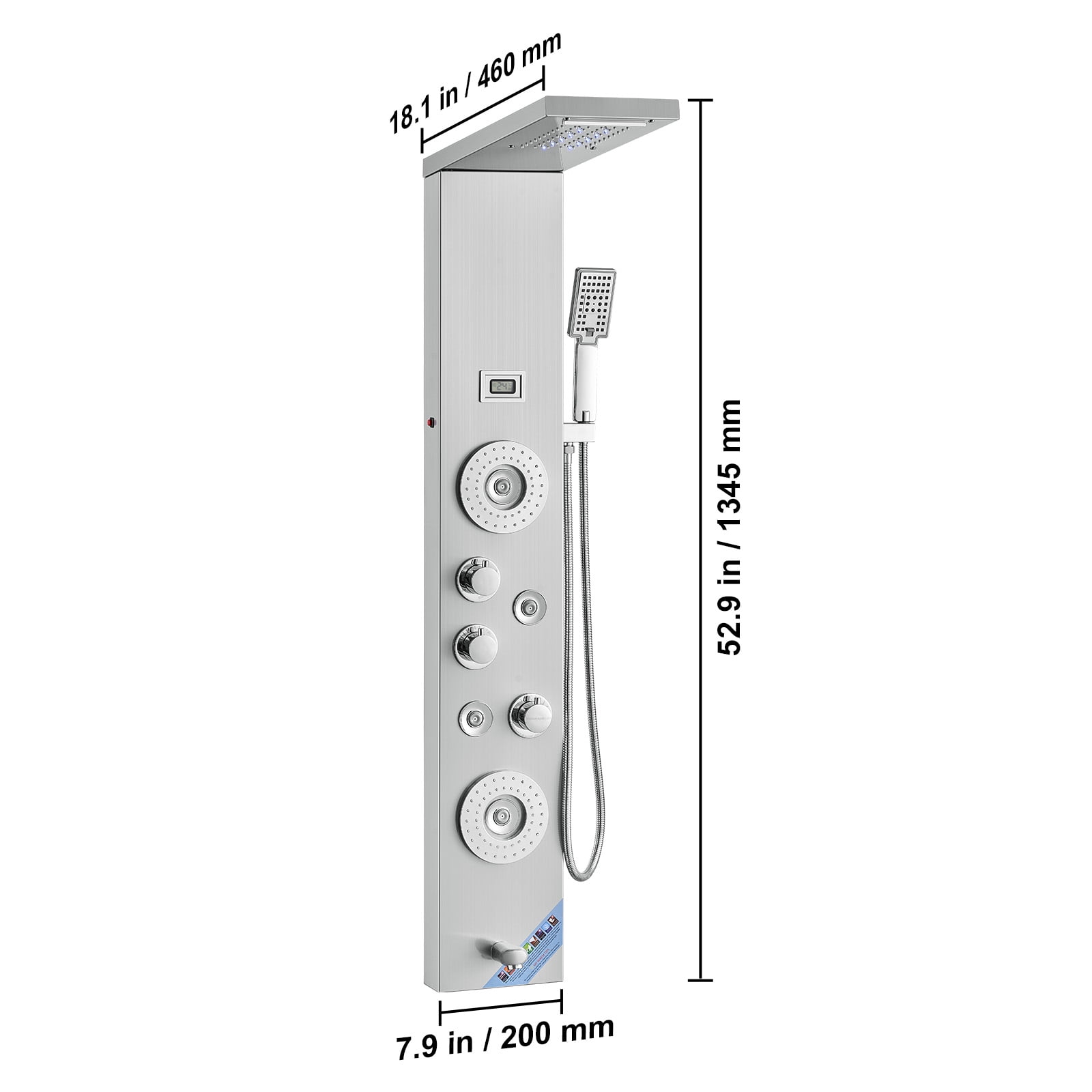 KFFKFF Panel Shower Tower System Stainless Steel 6 Mode LED and Rain Display
