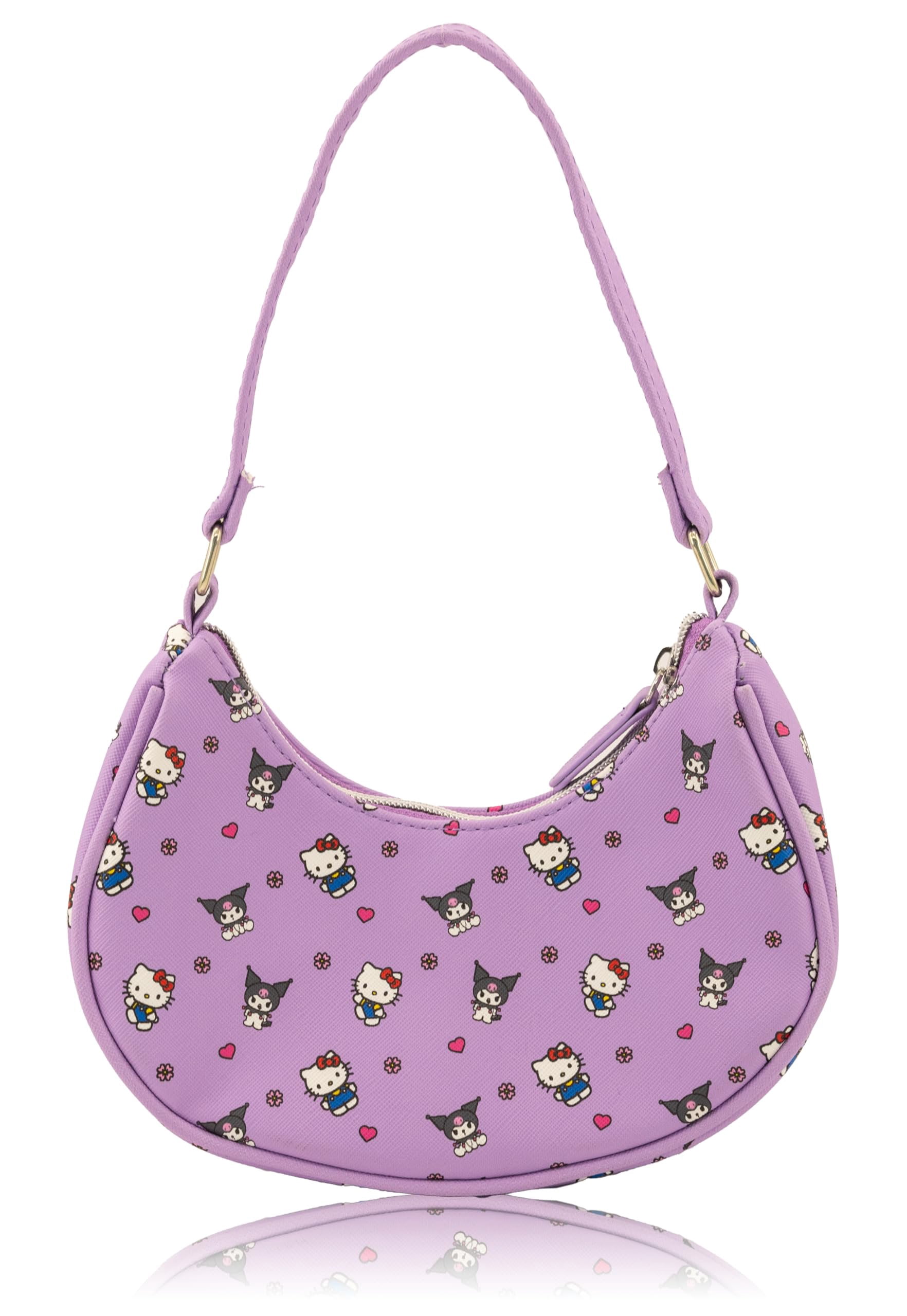 Sanrio Hello Kitty & Kuromi Hobo Handbag Purse for Girls  Crossbody Shoulder Bag with Adjustable Strap  Small PU Leather Toddler Purse, Preschool Handbag, Everyday Tote or Travel Mini Purse Ages 3+