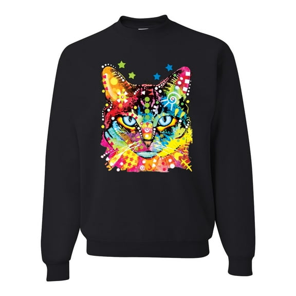 Wild Bobby Dean Russo Colorful Blue Eyes Cat Cat Lover Unisex Crewneck Graphic Sweatshirt, Black, Small