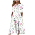 thumbnail image 1 of Robes Maxi d'Été pour Femmes 2023 Robe Décontractée à Manches Courtes Col en V Imprimé Robe Décontractée avec Poches Robe à Manches Courtes en Liquidation, 1 of 6