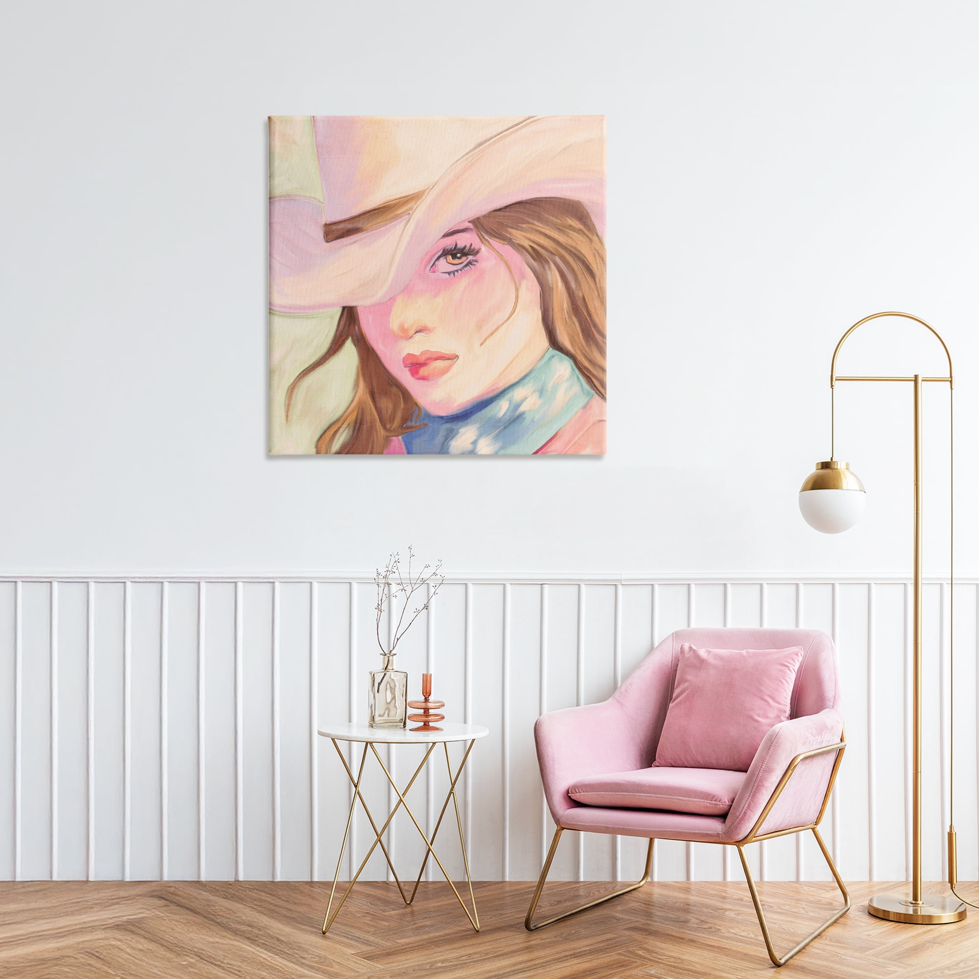 Pastel Cowgirl Brunette Canvas Wall Art, design by Kim Allen