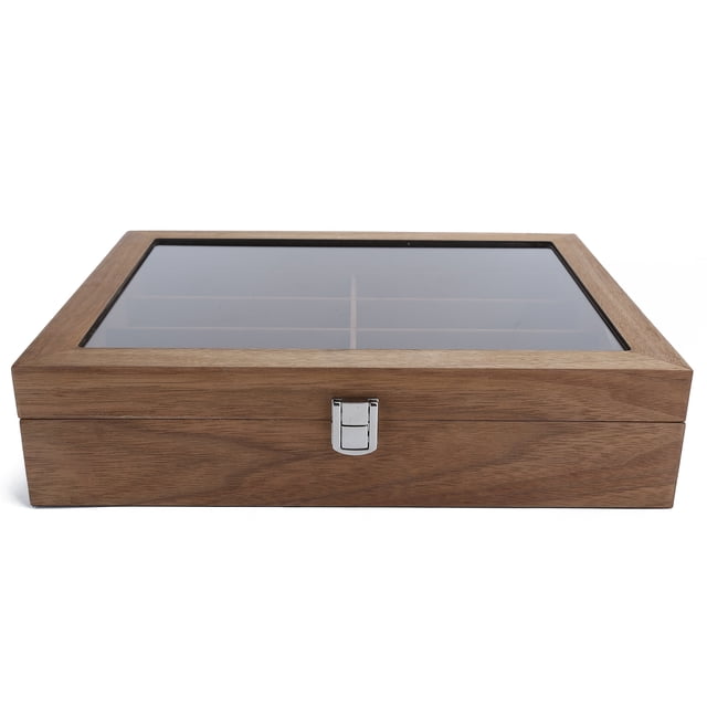 Caja de almacenamiento de gafas de 8 rejillas, vitrina de madera para gafas de sol, organizador de joyas de viaje
