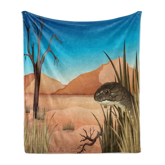 Reptile Soft Flannel Fleece Throw Blanket, Grumpy Snake Looking from Grass at Desert Tropical Nature Poison Wildlife Home, Cozy Plush for Indoor and Outdoor Use, 50" x 60", Multicolor, by Ambesonne
